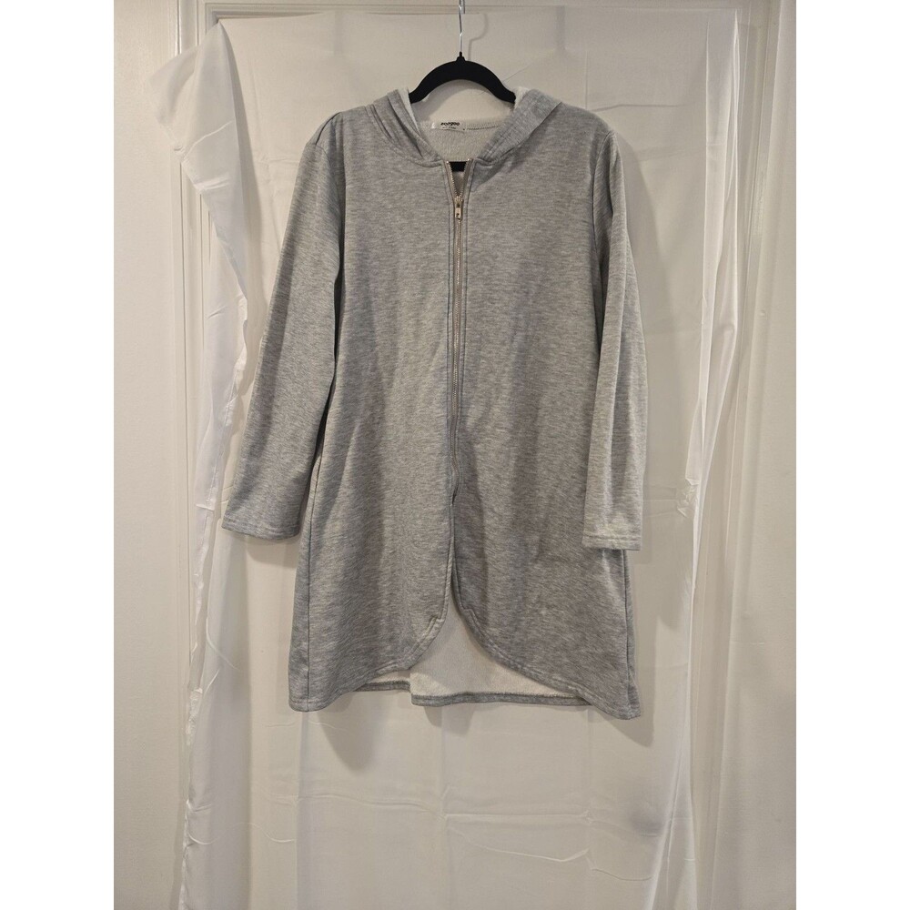 Zeagoo Grey Sherpa-Lined Longline Zip-Up Hoodie Jacket